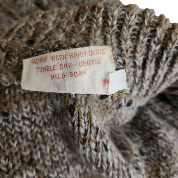 Vintage 80s High Neck Button Up Chunky Knit Sweater Womens Size XL Brown - Picture 8 of 8